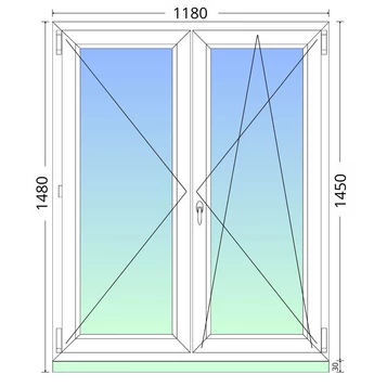 120x150cm, középen felnyíló váltószárnyas háromrétegű üvegezésű, fehér műanyag ablak