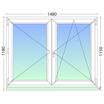 150x120cm, középen felnyíló váltószárnyas, háromrétegű üvegezésű, fehér műanyag ablak