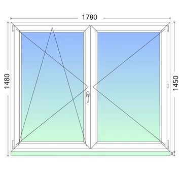 180x150cm, középen felnyíló váltószárnyas háromrétegű üvegezésű, fehér műanyag ablak