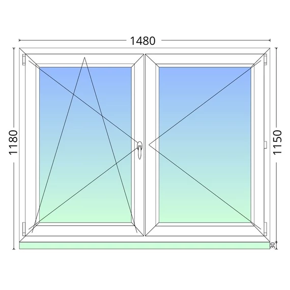 120x150cm, középen felnyíló váltószárnyas, balos, háromrétegű üvegezésű, fehér Active Plus Therm műanyag ablak