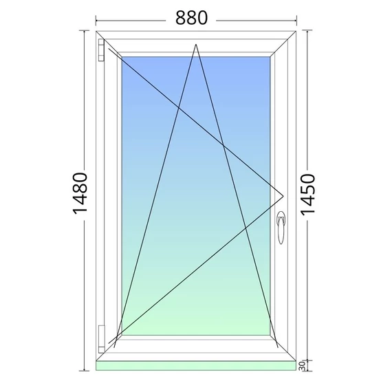 90x150cm, bukó-nyíló, balos, kétrétegű üvegezésű, fehér EkoSun 70 műanyag ablak