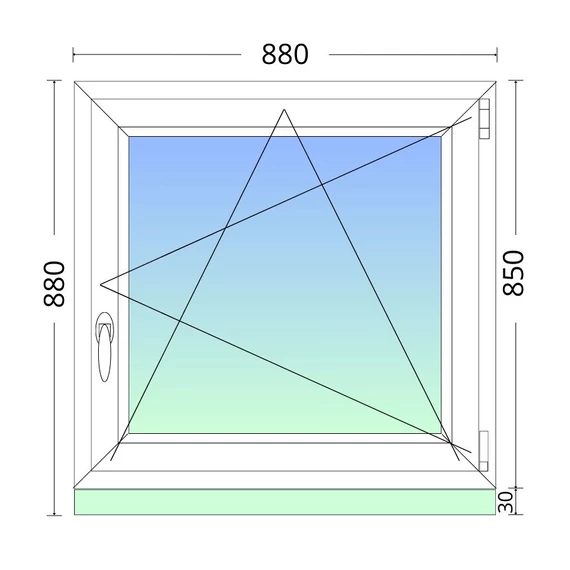 90x90cm, bukó-nyíló, jobbos, kétrétegű üvegezésű, fehér EkoSun 70 műanyag ablak