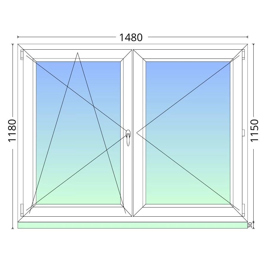 120x150cm, középen felnyíló váltószárnyas, balos, háromrétegű üvegezésű, fehér Active Plus Therm műanyag ablak