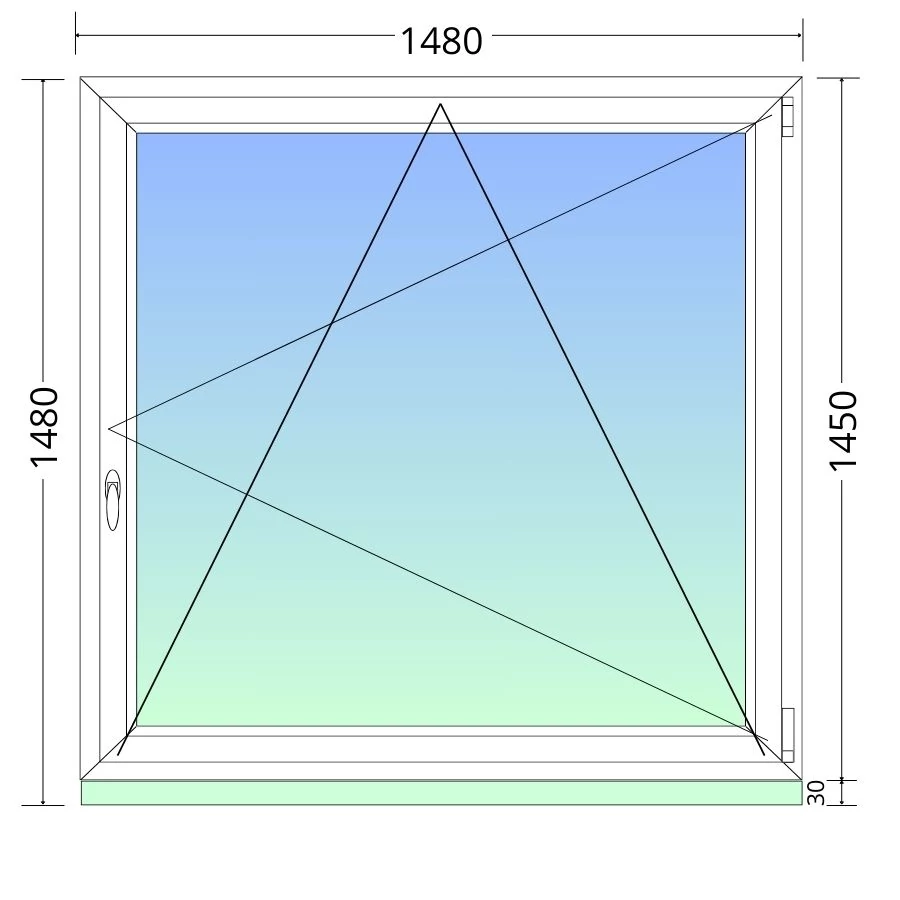 150x150cm, bukó-nyíló, jobbos, háromrétegű üvegezésű, fehér Active Plus Therm műanyag ablak
