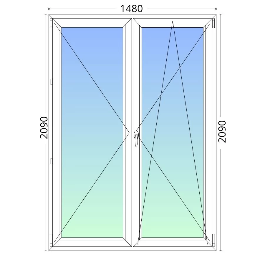 UTOLSÓ DARABOK_150x210cm, középen felnyíló váltószárnyas erkélyajtó, jobbos, kétrétegű üvegezésű, fehér Active erkélyajtó_Maco_Vasalattal