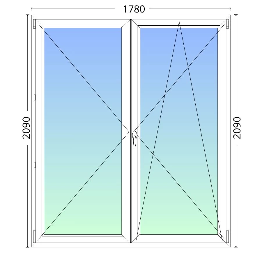 UTOLSÓ DARABOK_180x210cm,középen felnyíló váltószárnyas, jobbos, kétrétegű üvegezésű, fehér Active műanyag erkélyajtó_Maco_Vasalattal
