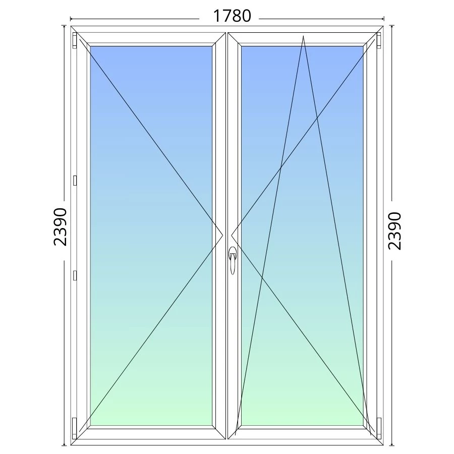 180x240cm,középen felnyíló váltószárnyas, jobbos, háromrétegű üvegezésű, fehér Active Plus Therm erkélyajtó