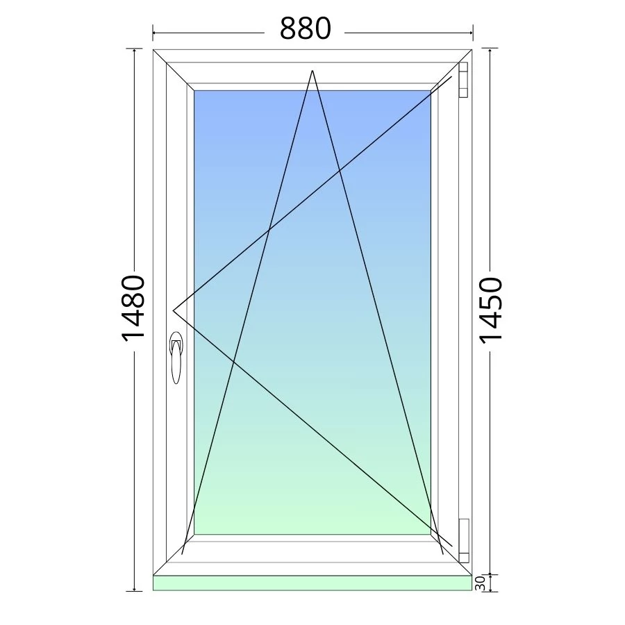 90x150cm, bukó-nyíló, jobbos, háromrétegű üvegezésű, fehér Active Plus Therm műanyag ablak